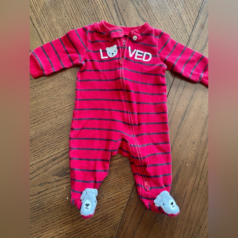 Carter’s 3 month valentines striped zipper pajamas